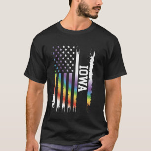 Iowa United Staaten Rainbow unter US-Flagge T-Shirt