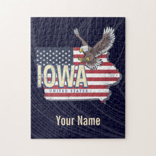 Iowa United Staaten Retro Staat Map Vintag USA Puzzle
