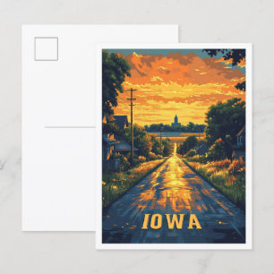 Iowa USA Art Vintag Illustration Travel Postkarte