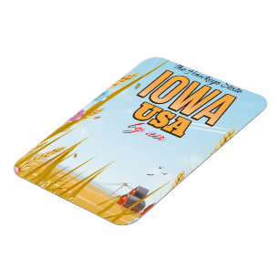 Iowa USA "Der Hawkeye-Staat" Cartoon-Reiseplakat. Magnet