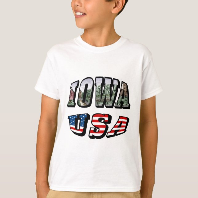 Iowa USA Flag & Staat Foto Text Kids T-Shirt (Vorderseite)