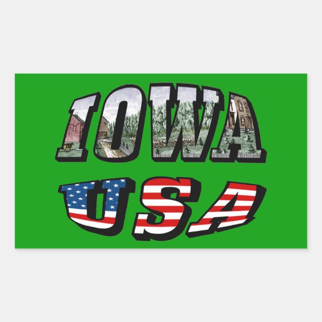 Iowa USA Flag & Staat Foto Text Rechteckiger Aufkleber (Vorderseite)