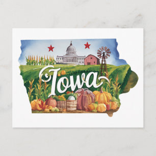 Iowa USA Staat Shaped Vintag Farm Harvest Postkarte