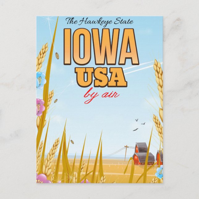 Iowa USA "The Hawkeye Staat" Cartoon Reiseplakat. Postkarte (Vorderseite)