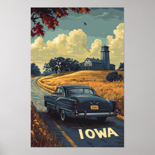 Iowa USA Vintag Illustration Travel Poster