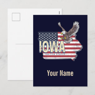 Iowa Vereinigte Staaten Retro-Staatskarte Vintage Feiertagspostkarte