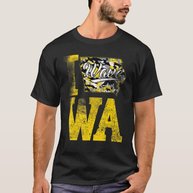 Iowa Wave Football erschüttert Iowa Staat Karte Ca T-Shirt (Vorderseite)