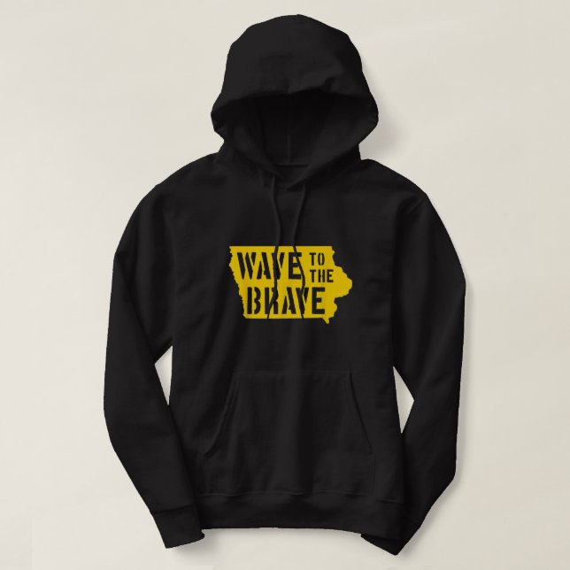 Iowa Wave to the Brave Stencil Letter Black Gold B Hoodie (Design vorne)