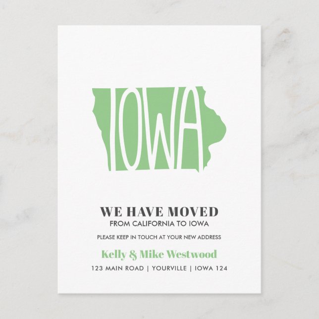 IOWA Wir haben neue Adresse Neue Zuhause verschobe Postkarte (Vorderseite)