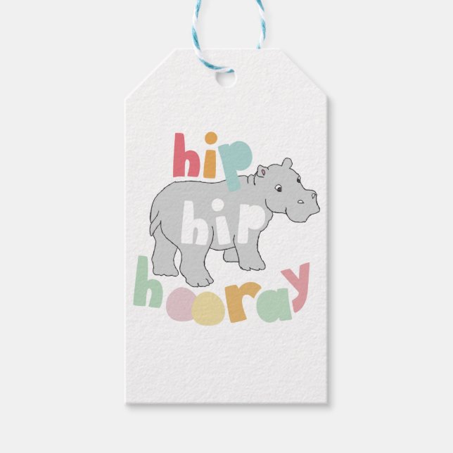 ip Angesagt Hooray Gray Hippo Zeichnend Süße Tier  Geschenkanhänger (Vorderseite)