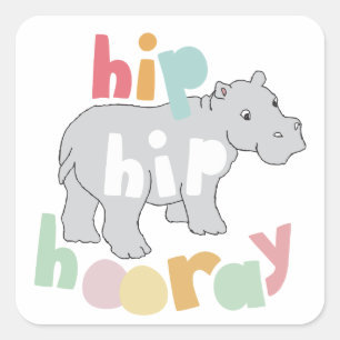 ip Angesagt Hooray Gray Hippo Zeichnend Süße Tier  Quadratischer Aufkleber