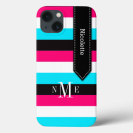 iPad Mini-Fall | Streifen | Blau, Rosa, Schwarz iPhone 13 Hülle