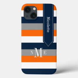 iPad Mini-Fall | Streifen | Navy Orange White Gray iPhone 13 Hülle