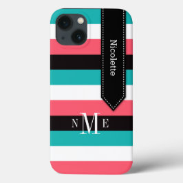 iPad Mini-Fall | Streifen | Türkis, Schwarz, Koral iPhone 13 Hülle