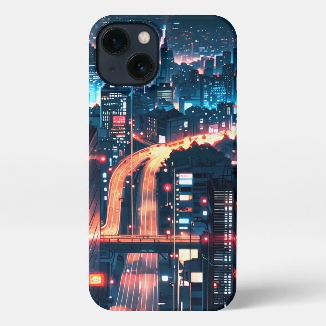iPhone 11-15 Anime Case: "Cityscape Sunset." iPhone Hülle (Rückseite)