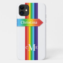 iPhone 11 Hülle | Regenbogen Streifen mit Monogram