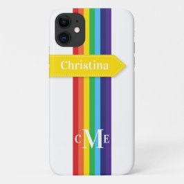 iPhone 11 Hülle | Regenbogen Streifen mit Monogram