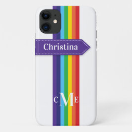 iPhone 11 Hülle | Regenbogen Streifen mit Monogram