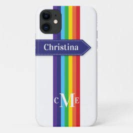 iPhone 11 Hülle | Regenbogen Streifen mit Monogram