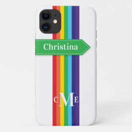 iPhone 11 Hülle | Regenbogen Streifen mit Monogram