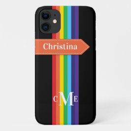 iPhone 11 Hülle | Regenbogen Streifen mit Monogram