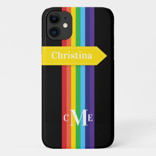 iPhone 11 Hülle  Regenbogen Streifen mit Monogramm