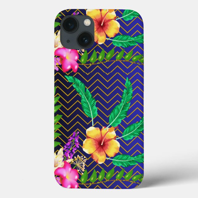 iPhone 13 Case, Blue Background Rot, Gelbe Blume Case-Mate iPhone Hülle (Rückseite)