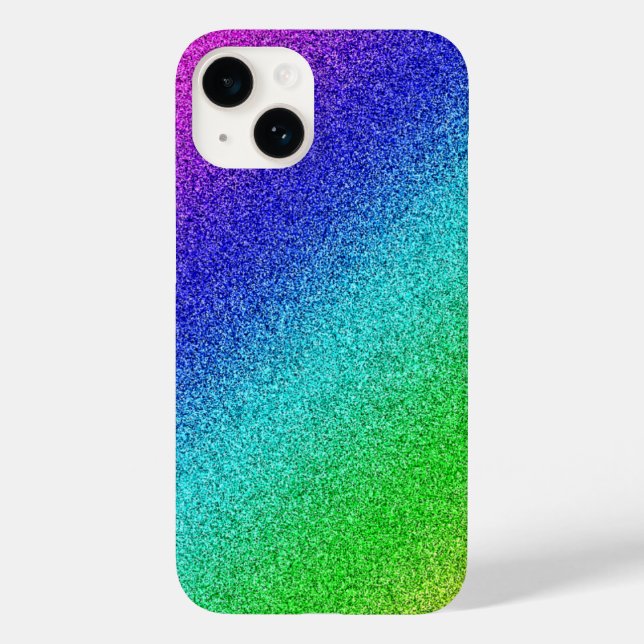 iPhone 14 Hülle Glänzend Regenbogen Glitzer Bunt (Rückseite)