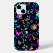 iPhone 15 Handy Fall mit lebhaftem Neon Floral Des
