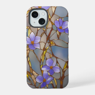 iPhone 15 Hülle Buntglas Lila Blumen
