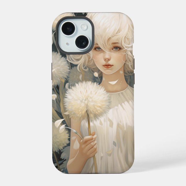 iPhone 15 Hülle - Mädchen hält einen Löwenzahn (Rückseite)