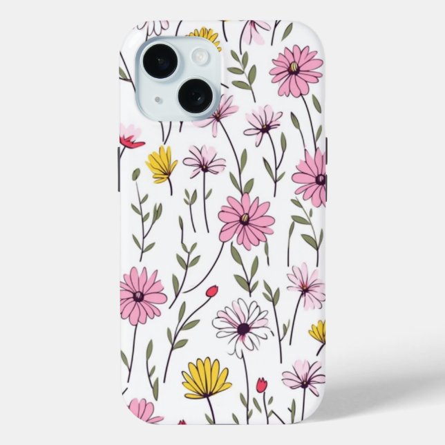 iPhone 15 Phone Case Elegant Rosa Blumendesign (Rückseite)