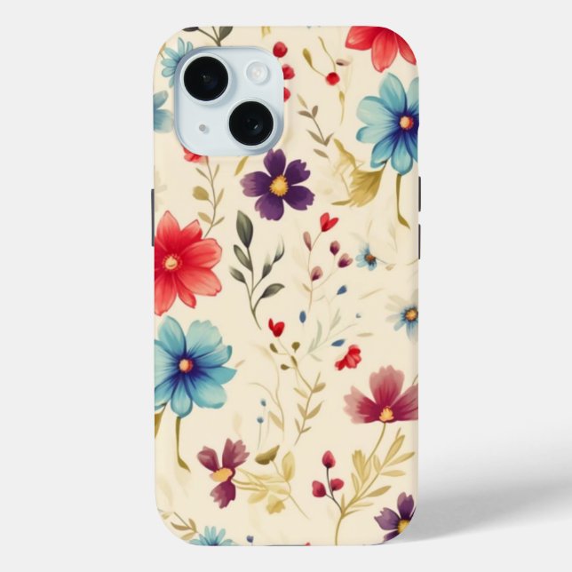 iPhone 15 Phone Case W/ Elegantes Blumendesign (Rückseite)