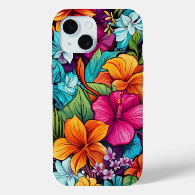 iPhone 15 Phone Case W/ Tropical Floral Design (Rückseite)