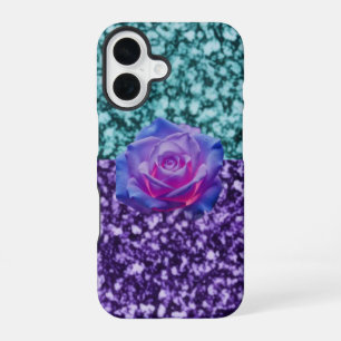 Iphone 16 Gliter-Handyhülle mit einer Rose. Hülle