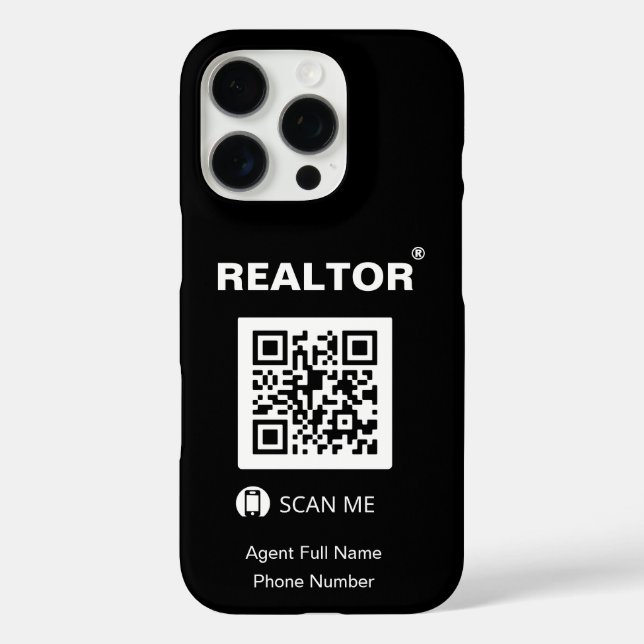 iPhone 16 Pro Black Case - Realtor®+QR Code (Rückseite)