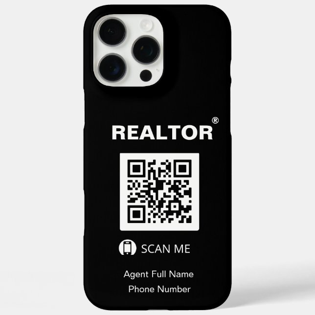 iPhone 16 Pro Max Black Case - Realtor®+QR Code (Rückseite)