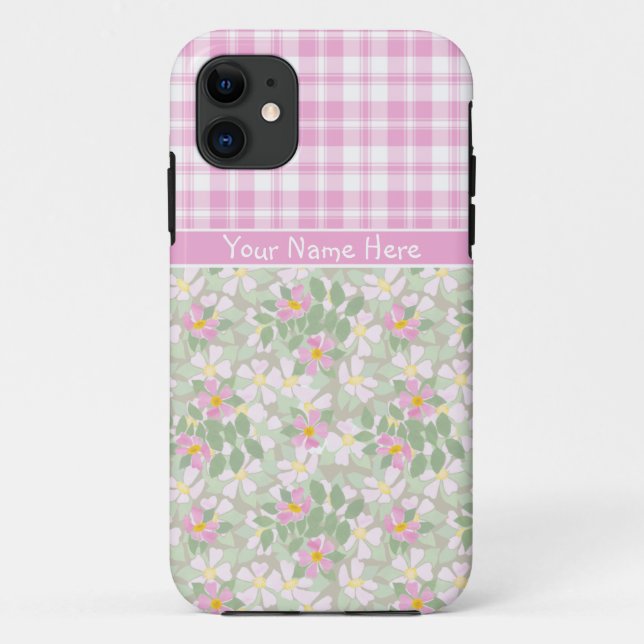 iPhone 5/5s Case Mate Pink Dogroses und Kariert (Rückseite)