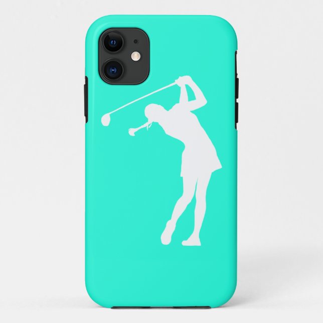 iPhone 5 Dame Golfer Silhouette White auf Türkis Case-Mate iPhone Hülle (Rückseite)