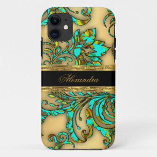 iPhone 5 Elegantes Teal Gold Schwarz Floral Damast 11 Hülle
