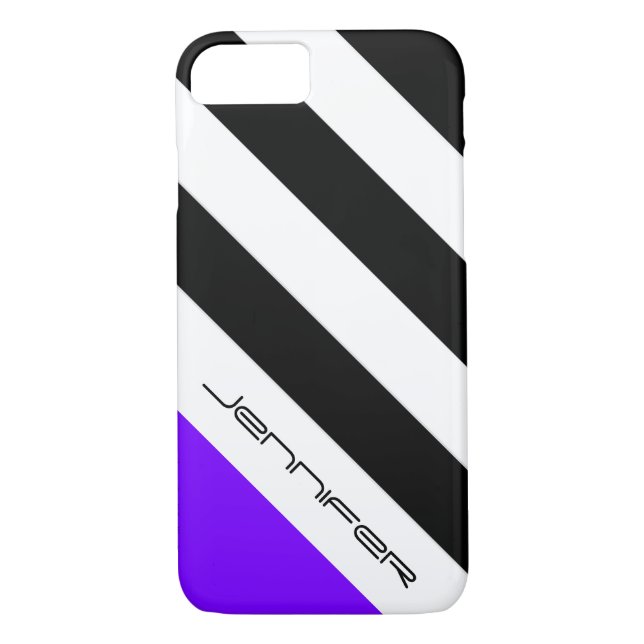 iPhone 7 Case Black, White, Lila Modern Stripe (Rückseite)