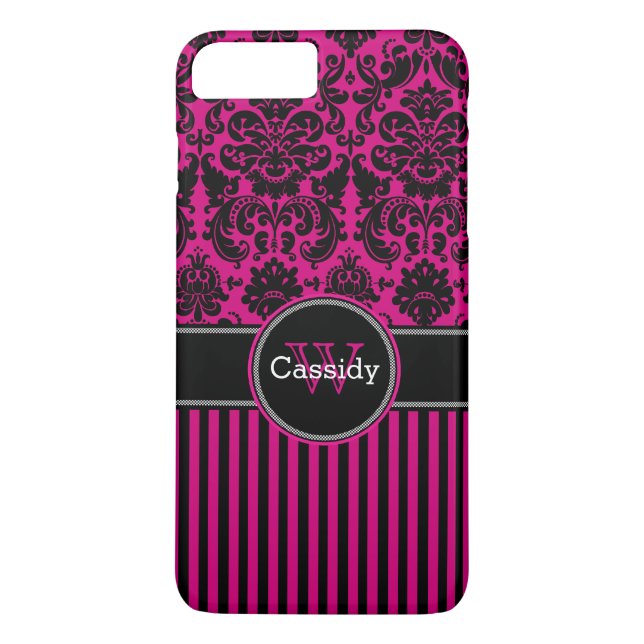 iPhone 7 Hülle | Damaskus | Streifen | Fuchsia (Rückseite)