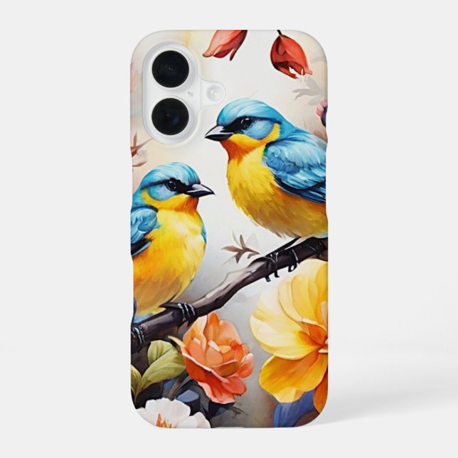 iPhone Case - Blaue Vögel 16 Hülle (Rückseite)