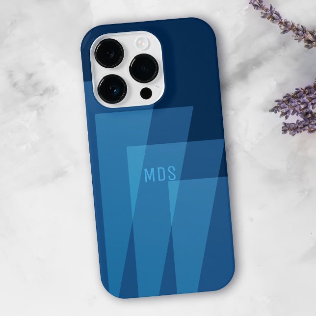 iPhone Case für das coole blaue geometrische Muste Hülle (A cool blue phone case with space for your initials)