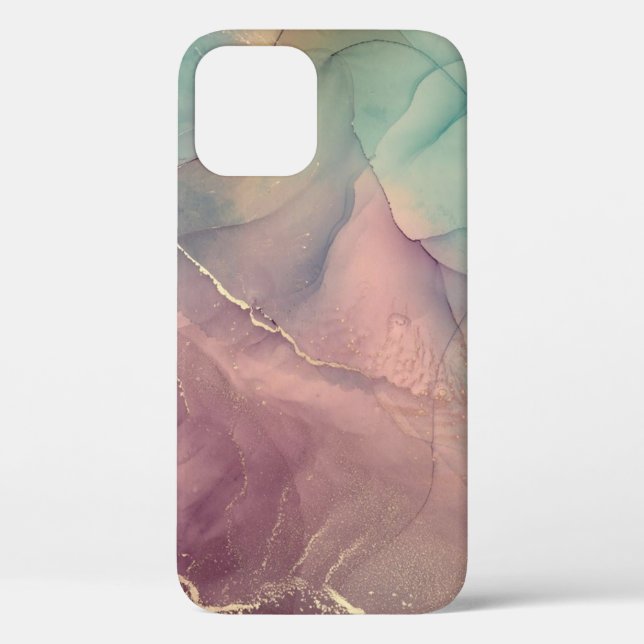 iPhone Case in Rosa und grünem Marmor (Rückseite)