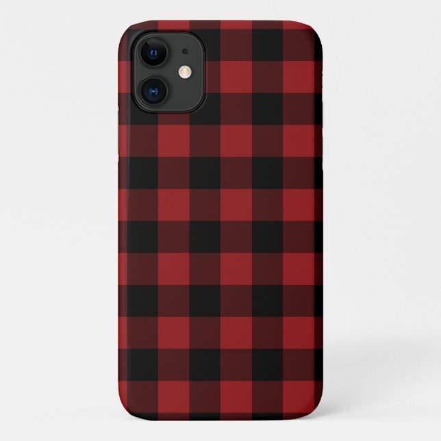 iPhone Case mit Kariertem Karo in Schwarz und Rot  (Rückseite)