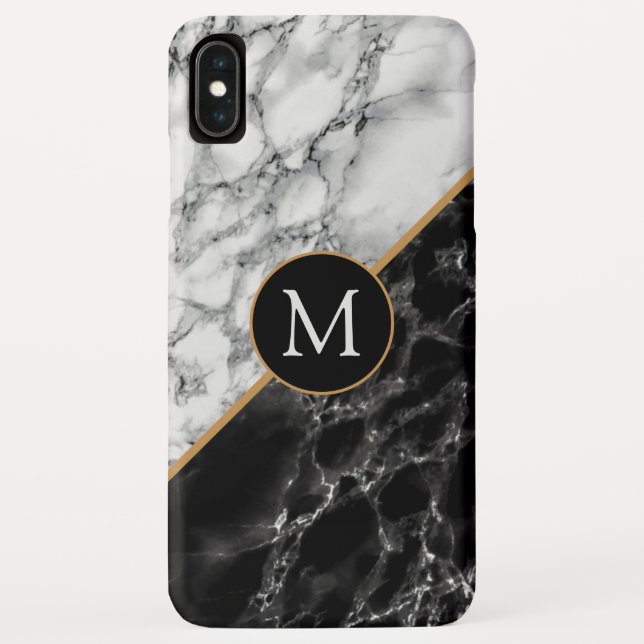 iPhone Case mit schwarzem und weißem Marmor hinzuf (Rückseite)