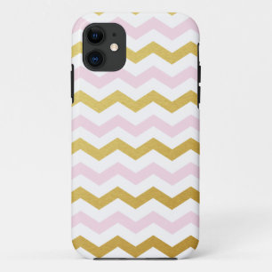iPhone Case mit Zickzack Muster in Gold und Rosa