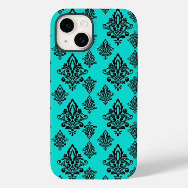 Iphone Damask Case - Dunkel Aquamarin (Rückseite)
