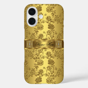 iPhone Elegant Klassisch falsches Gold Damast Blum 16 Hülle